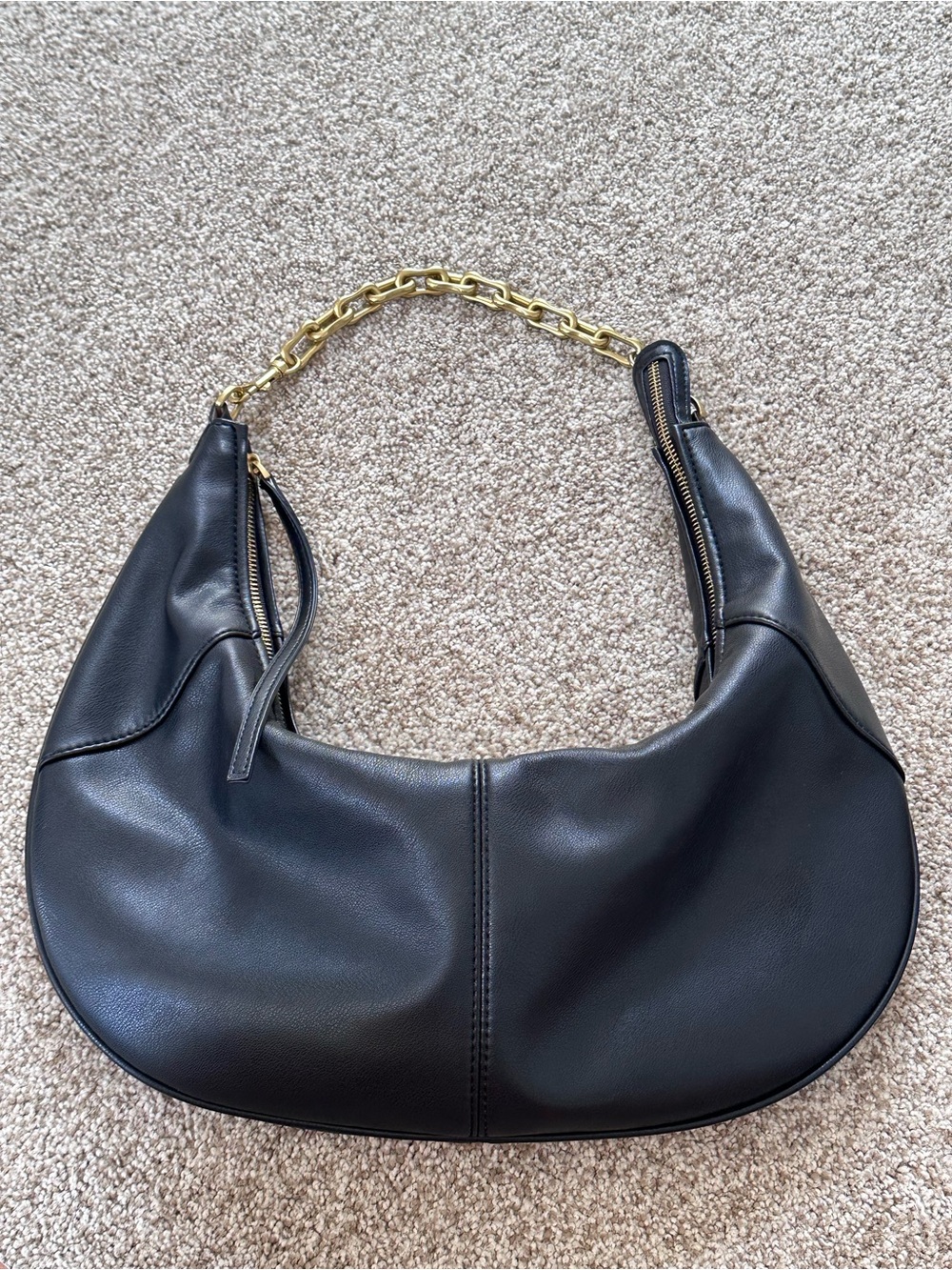 Zara Black Shoulder Hobo Bag with Gold Chain Strap